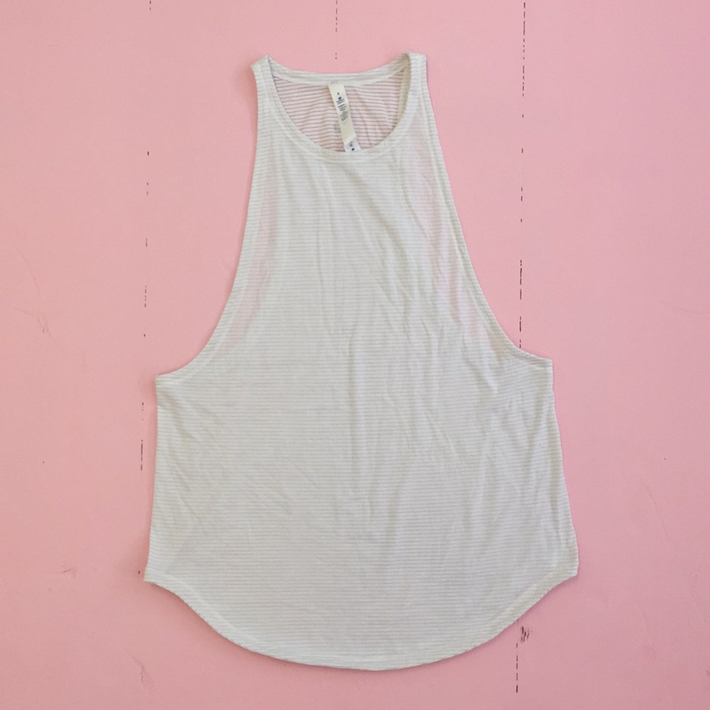 White & gray striped lululemon tank